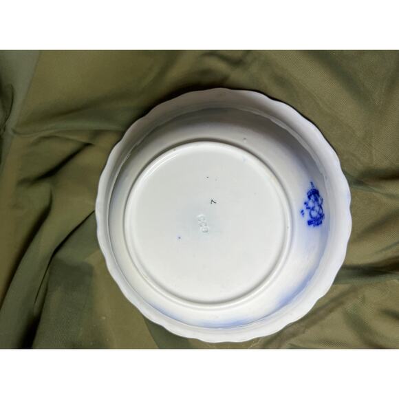 Antique Blue Flow Lancaster New Wharf Pottery 1891 Round Serving Dish England - Picture 3 of 8